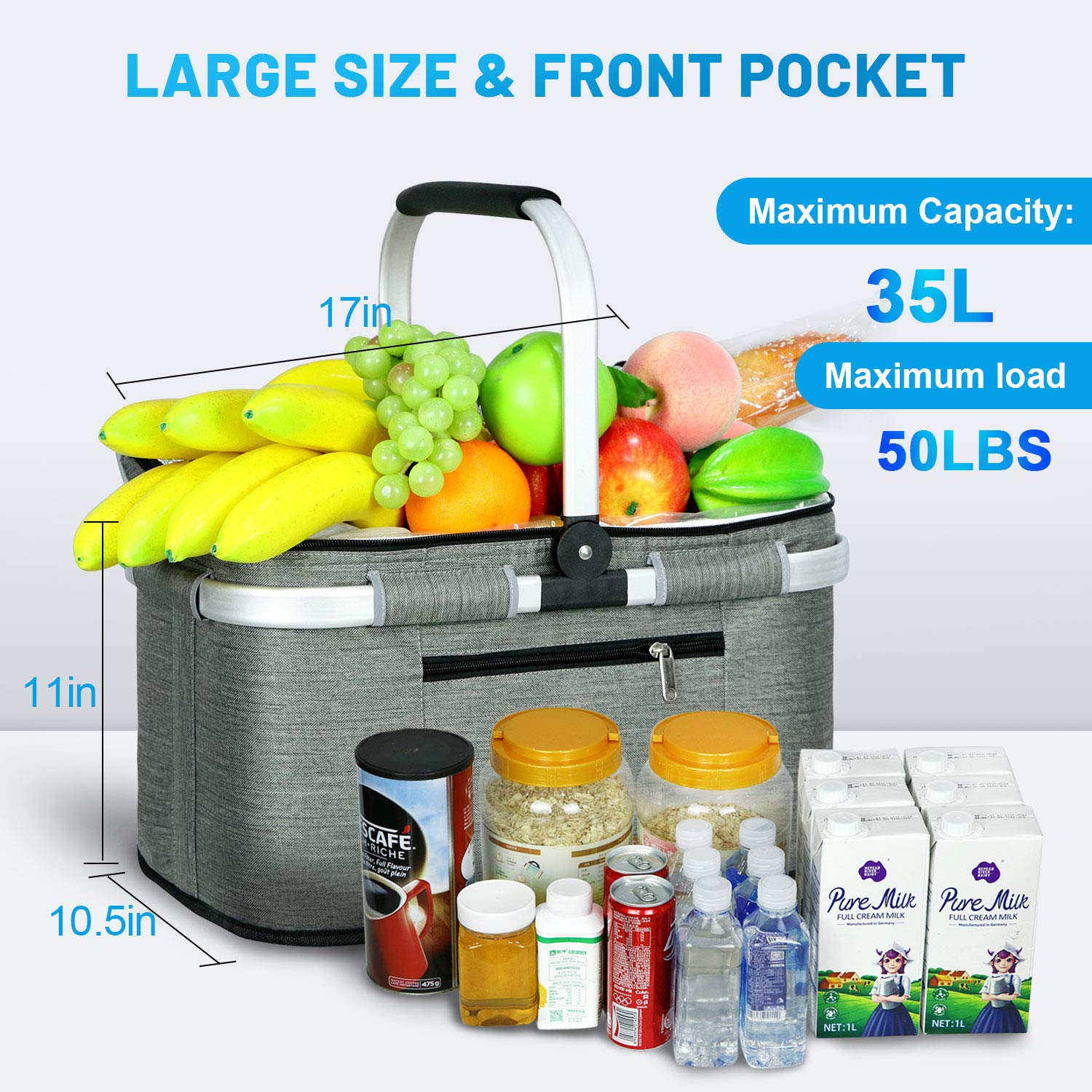 Wholesale Picnic Basket Shopping Travel Camping Grocery Bags Leak-Proof Insulated Folding thermal can beer cooler basket bag
