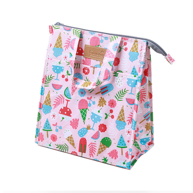 2022 New Printed Oxford Waterproof Large Capacity Portable Small Flower Cartoon Outdoor Thermal Insulation Lunch Cooler Bag