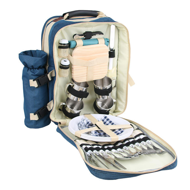 Outdoor Tableware Backpack Set Camping Road Trip Portable Wine Cooler Bag Waterproof Picnic Bag