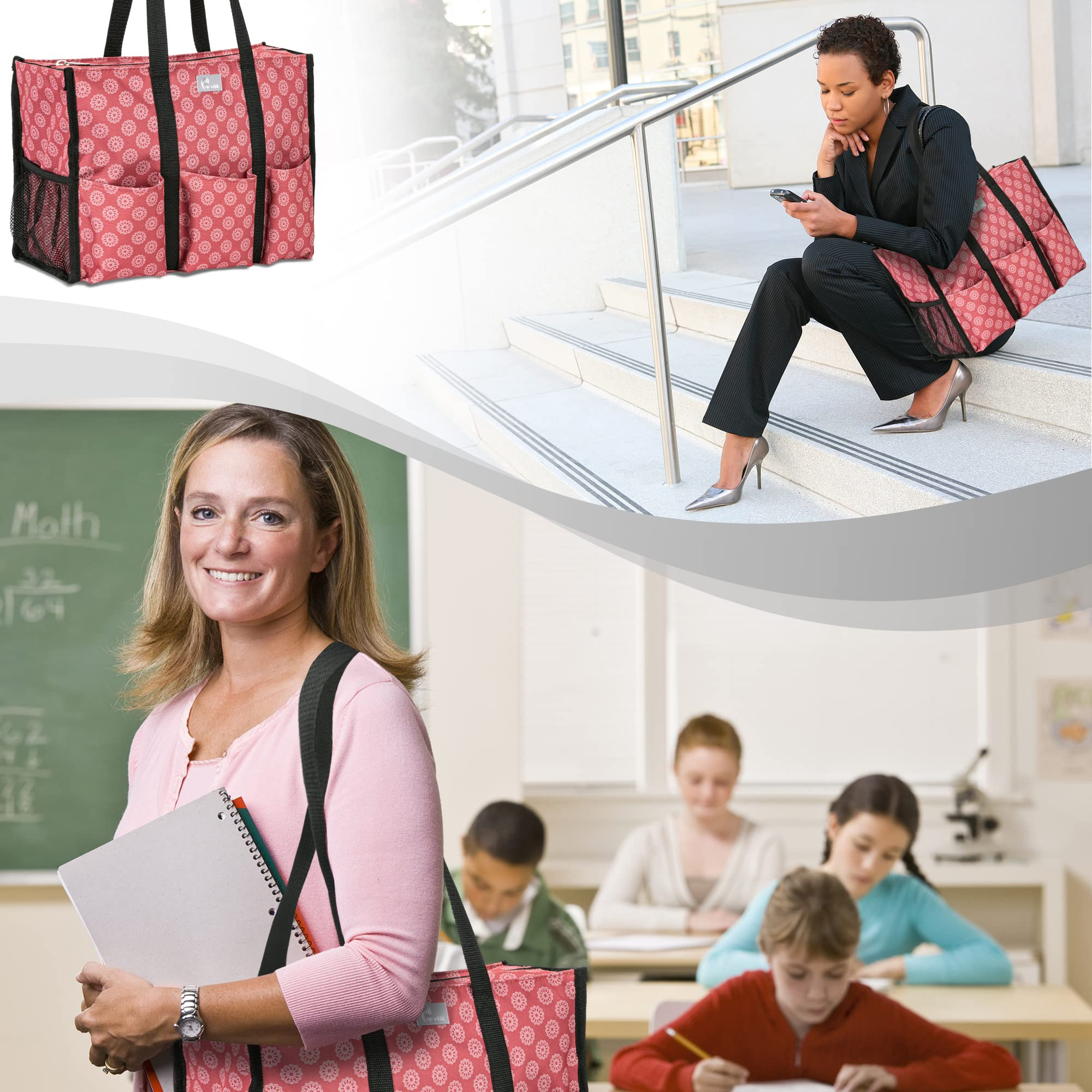 Wholesale large capacity Teacher book sling Bag with pockets and mesh pockets inside for women
