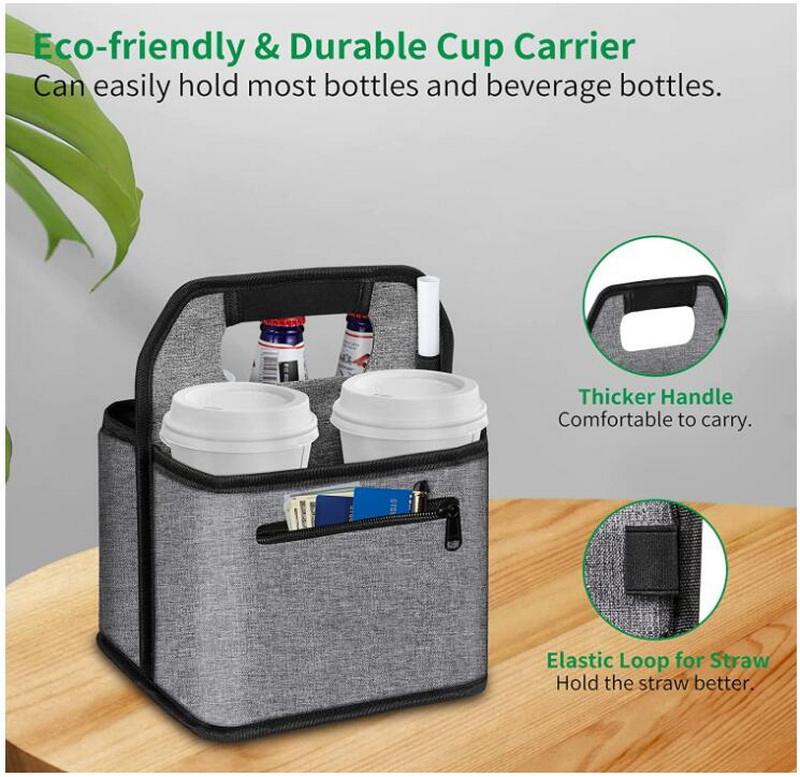 Custom Travel Attachment Drinks Carrier Cup Holder Reusable Luggage Beverage Bottle Drink Carrier Bag with Handle