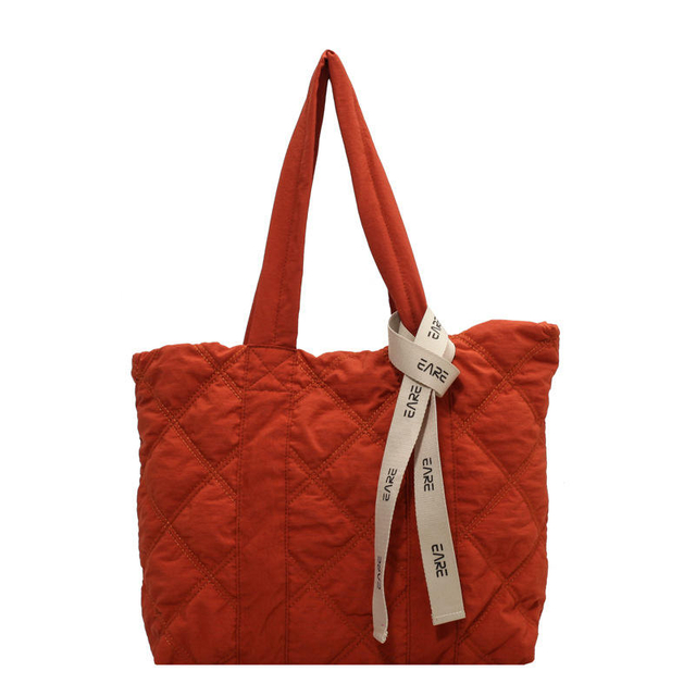 Quilted Puffer Tote Bags Women Customised Tote Large Capacity Nylon Orange Puffer Bag with Band Chrmars Women Handbag