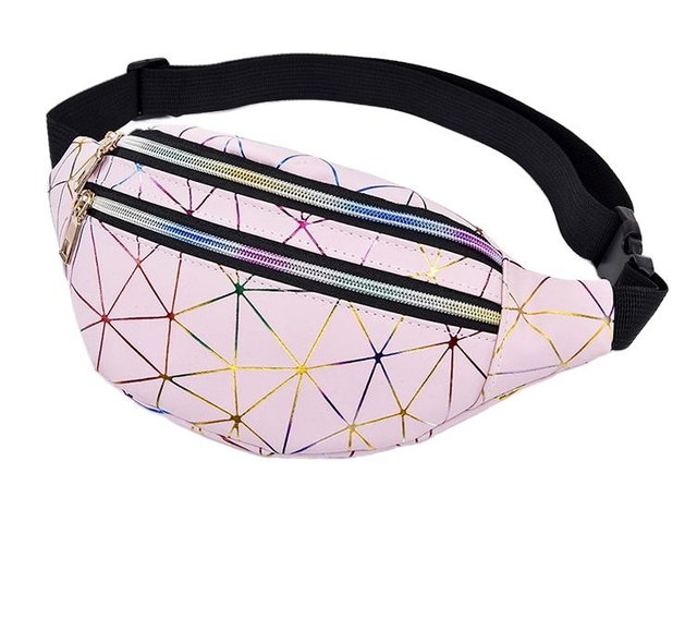 BSCI Factory Multi-layer Large Capacity Waterproof PU Laser Diamond One Shoulder Fanny Pack Outdoor Leisure Chest Bag