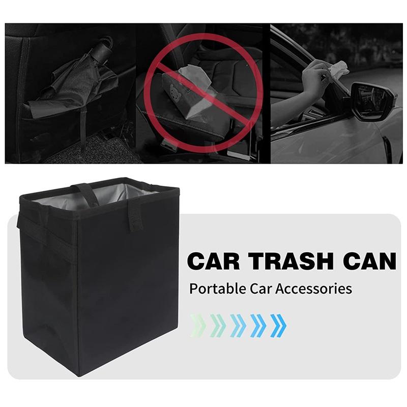 Leak-Proof Waterproof Car Trash Bin Collapsible Portable Auto Garbage Bag Large Capacity Trashcan Storage Bag Black