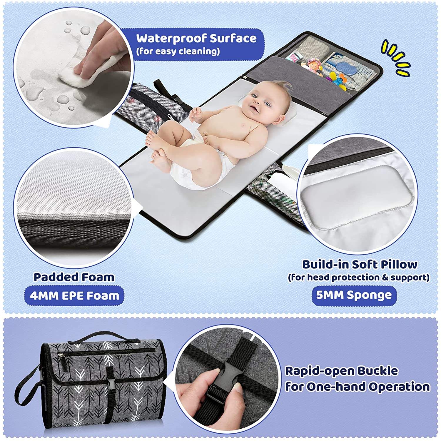 Foldable Waterproof Kids Travel Changing Mat Baby Diaper Changing Pad Portable