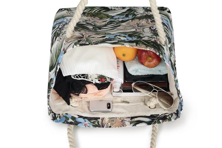 Extra large digital printing full pattern beach polyester canvas tote bag bird beach bag with rope handle
