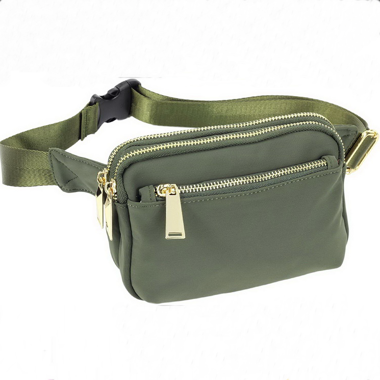 High quality nylon fanny pack waist bag with multiple pockets green bum bag wholesale