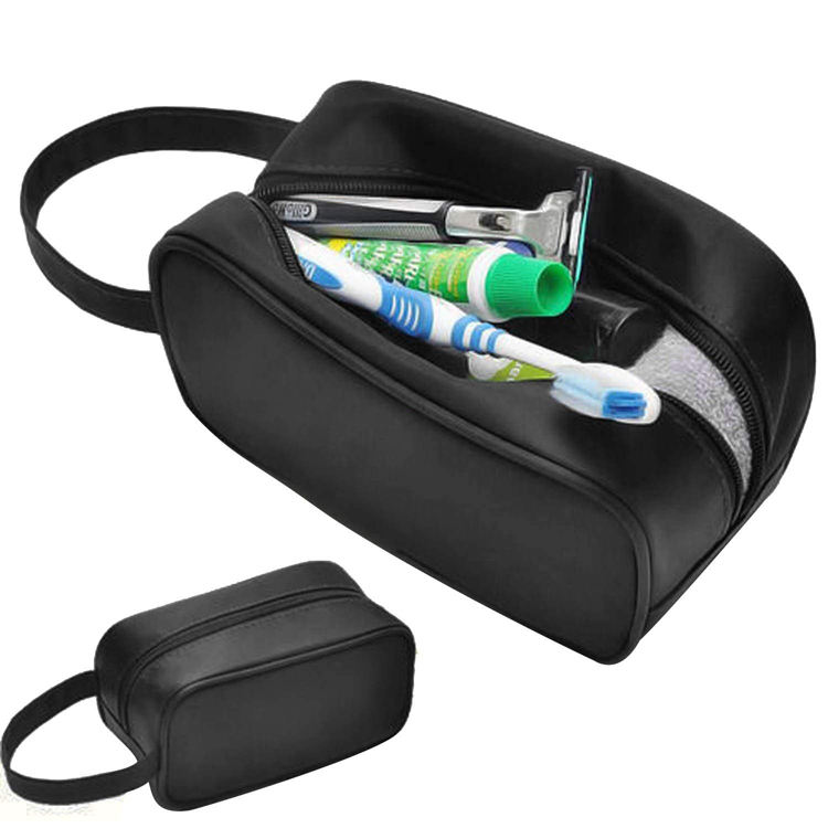 High quality Men PVC leather round makeup toiletry wash bag
