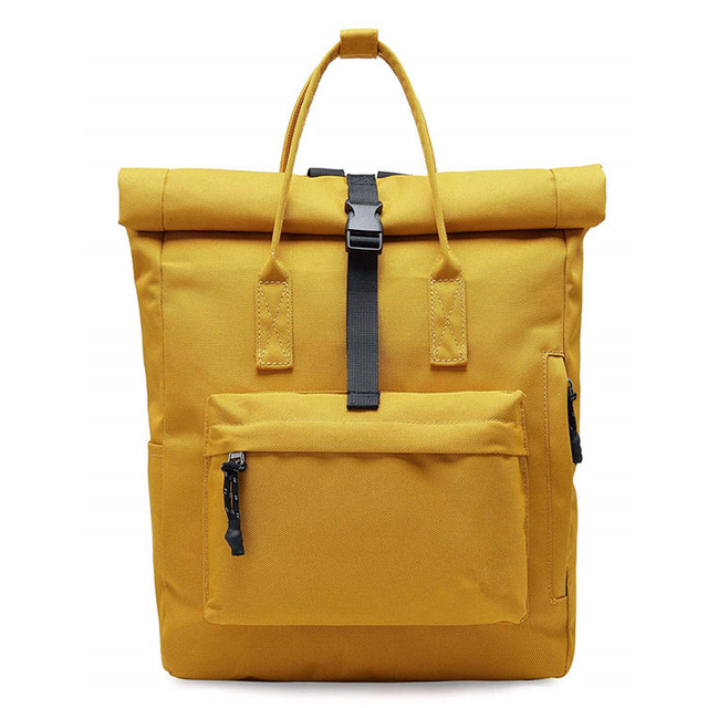 Factory Wholesale Custom Portable Women Laptop Backpack Fashion Yellow Roll Top Business Daypack