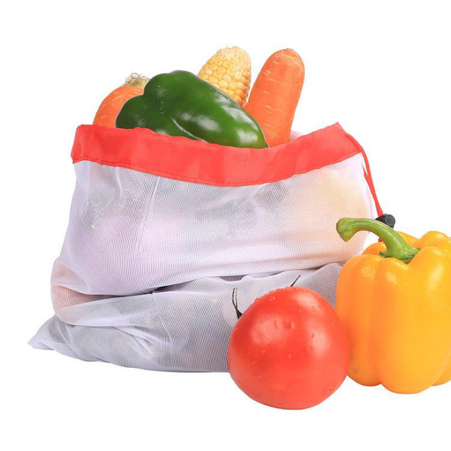 Custom RPET Drawstring Grocery Shopping Reusable Small Garlic Fruit Mesh Net Bag for Vegetable