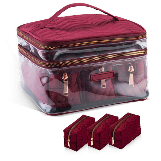 Fashion Custom Logo Travel Toiletry Bag 3 Piece Cosmetic Bag Set Customizable Quilte Small Makeup Bag Organiser for Travel