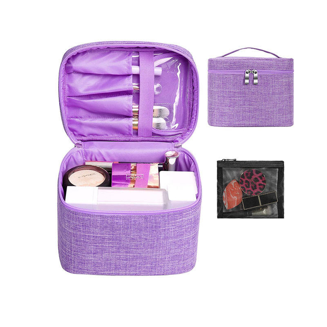 Purple Multifunctional Traveling Women Make Up Case Makeup Bags Cosmetic Bag with Brushes Holder
