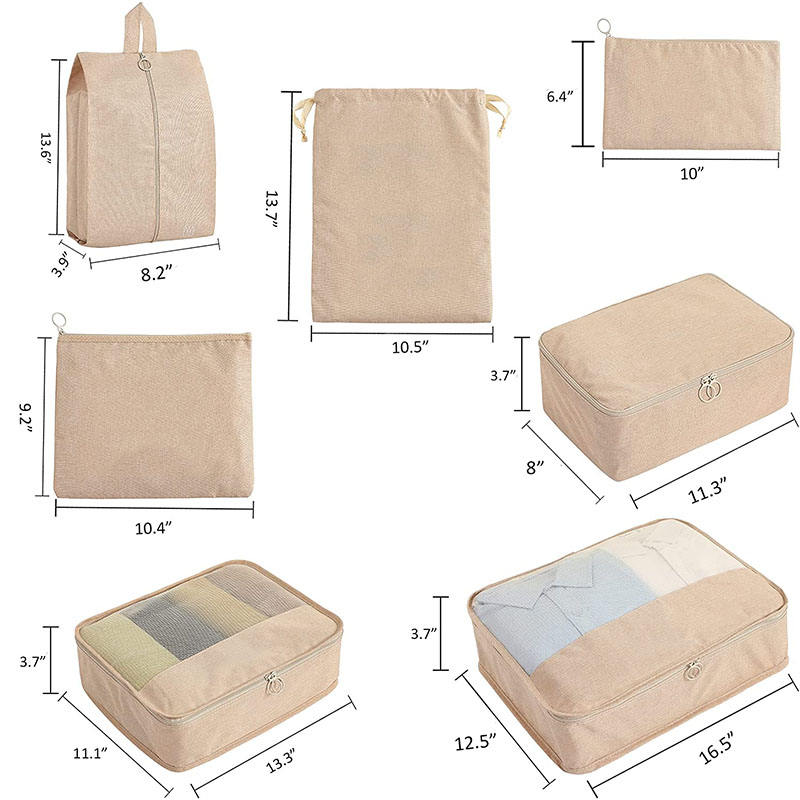 Custom lightweight compression travel 7 piece set clothes shoe luggage storage cube bag travel packing cubes