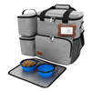 Customized Airline approved dog food travel bag organizer for supplies with 2 food container bowls and waterproof placemat
