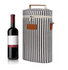 Custom Logo Waterproof Women Stripe Padded Wine Carrier Thermal Insulated Cooler Wine Bag for Party Picnic Travelling Beach
