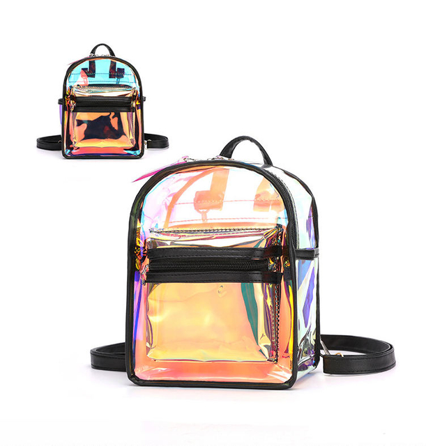 Holographic Laser Leather Backpack for Girls Pink Silver Mini Backpack for Women
