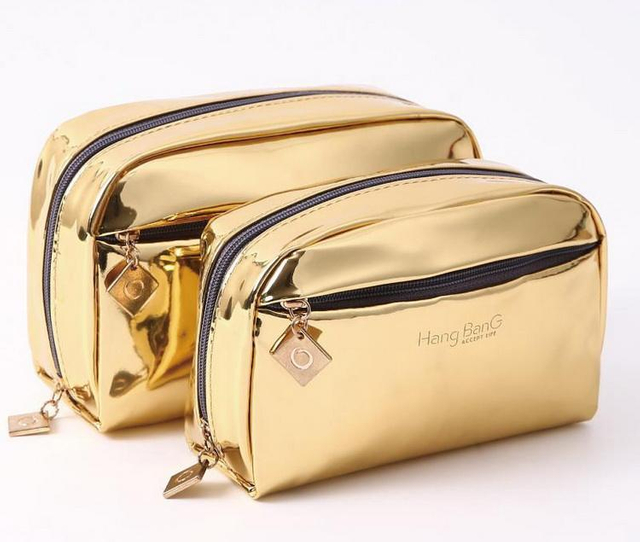 Fashion Gold Pu Cosmetic Bag High Quality Waterproof Makeup Bags Custom Pouch Bag Toietry Wholesale