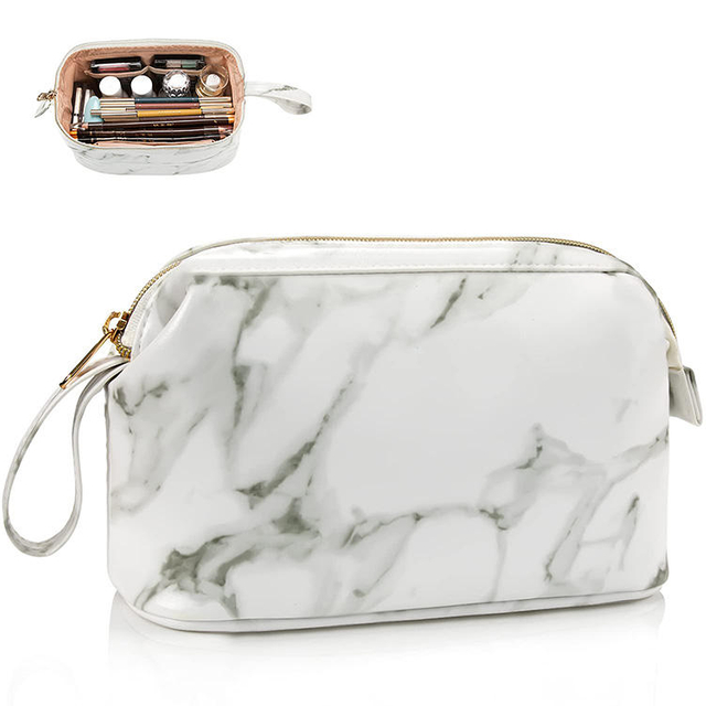 Hot Sale High Quality Factory Custom Ladies Makeup Bag Fashion Marble PU Leather Cosmetic Bag