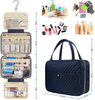 Navy Blue Velvet Cosmetic Bag Large Capacity Toiletry Bag Travel Bag with Hanging Hook Custom Logo