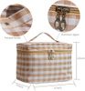 Yellow Checked Women Girls Fashionable Waterproof Makeup Storage Organizer Toiletry Bag Cosmetic Bags With Mesh Pocket
