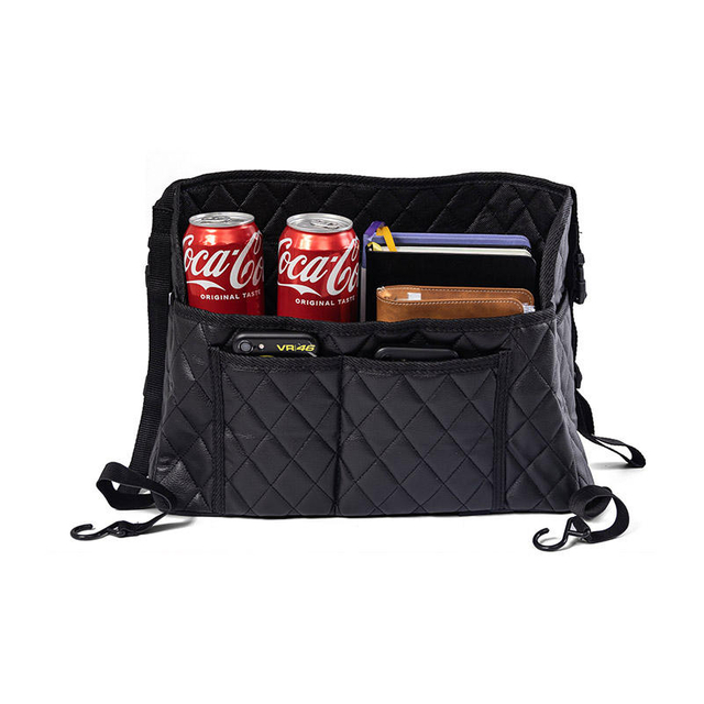 PU Leather Car Handbag Holder Seat Pocket Net Bag Storage Organizer-Gain Space Between Front & Back-Middle Console