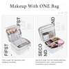 Water Resistant Portable Double Compartment Marbling PU Cosmetic Organizer Bag Travel Makeup Brush Storage Case