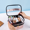 Custom Double Layer Makeup Bags Waterproof Pu Leather Large Travel Cosmetic Bag Make Up Organizer for Women Girls