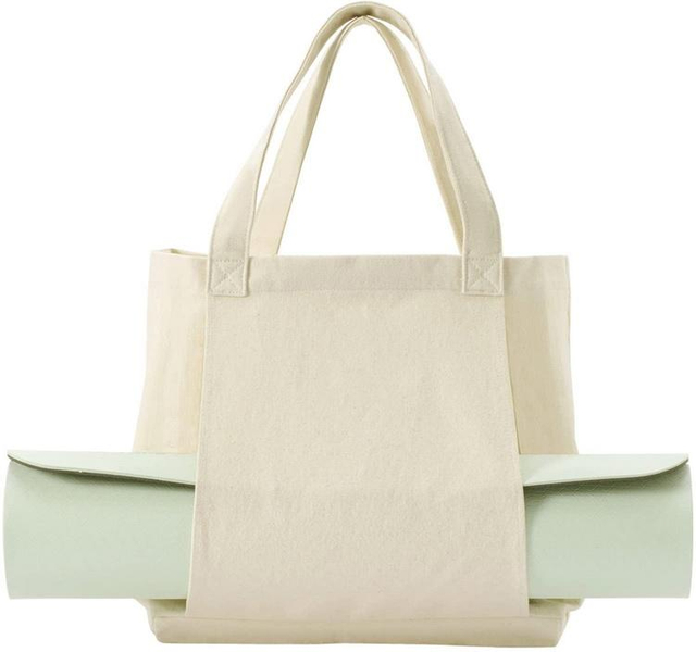 Canvas Tote Bag with Yoga Mat Carrier Pocket Carryall Shoulder Bag for Office, Workout, Travel, Beach And Gym