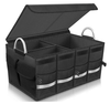 Black Car Trunk Organizer Cargo Collapsible Storage Durable Multi Compartments Aluminium Alloy Handle Car Storage Organizer