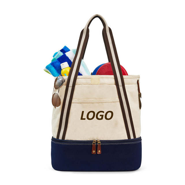 Double Layer 2 in 1 Large 30L Women Canvas Tote Beach Bag With Detachable Cooler For Picnic Shopping