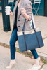 Durable Canvas Shopping Bag With Laptop Compartment Grocery Book Carry Women Tote Shoulder Bag