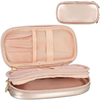 Double Compartment Small Portable Women Makeup Brush Pouch Custom Logo Waterproof Pu Leather Cosmetic Bags Pink
