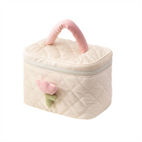 Quilted Cosmetic Bag Large Capacity Women Wide-open Travel Cosmetic Toiletry Bag