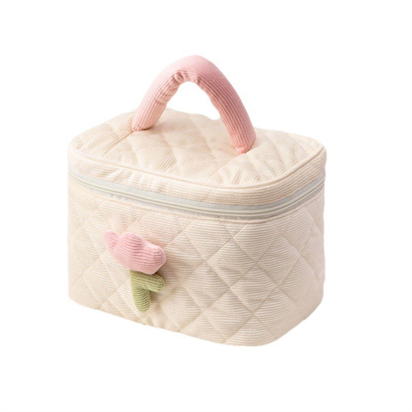 Quilted Cosmetic Bag Large Capacity Women Wide-open Travel Cosmetic Toiletry Bag