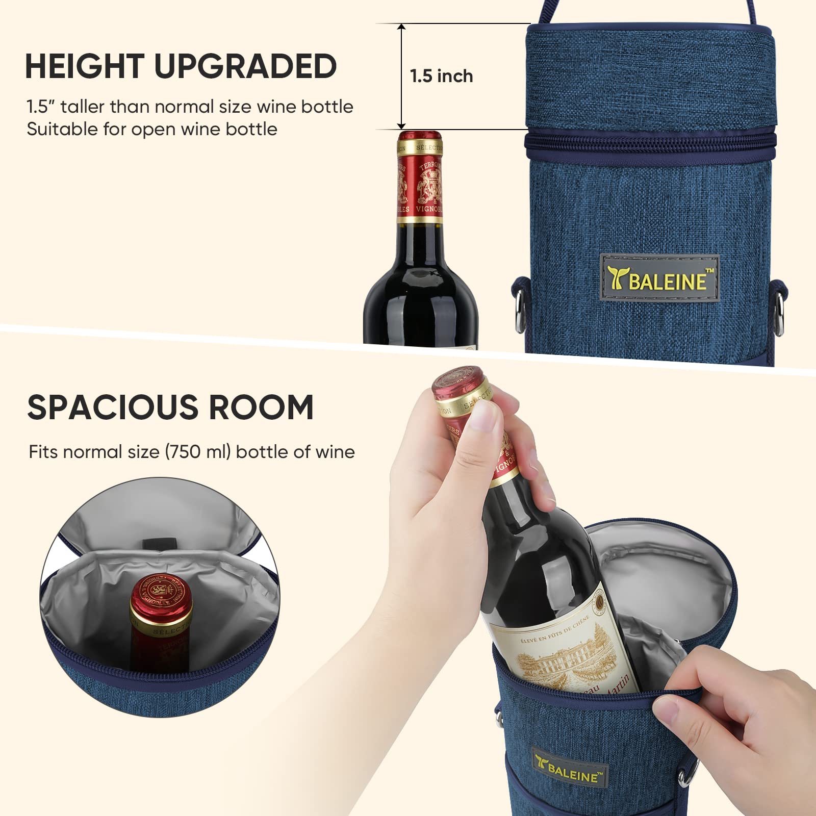 Wine Carrier - Insulated & Leakproof Wine Cooler Bag with Shoulder Strap for Picnic, Travel, BYOB Restaurant, Wine Gifts for Women