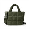 Quilted Puffer Tote Bag Nylon Zipper Winter Fashion Portable Green Color Puffy Handbag with Adjustable Straps