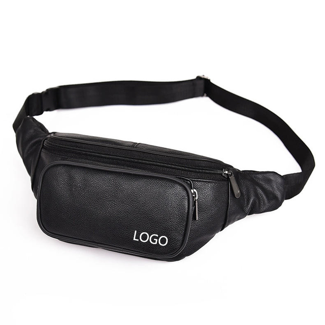 Waterproof Fashion Black PU Leather Fanny Pack Waist Purse Crossbody Running Phone Bags Fanny Pack Waist Bag for Travel