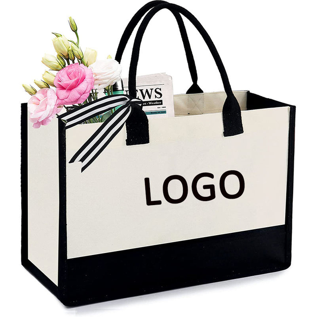 Large Capacity Personalized Embroidery Logo Cotton Canvas Beach Tote Bag for Women Cute Wedding Gift Bag