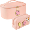 Hot Sell Smile Patch Waterproof Travel Organizer Personalised Leather Toiletry Bag Customized Pu Make Up Cosmetic Bags
