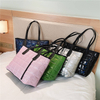 Travel weekender fashion lightweight soft nylon puffer hand bags tote quilted puffer quilting bag with leather handle