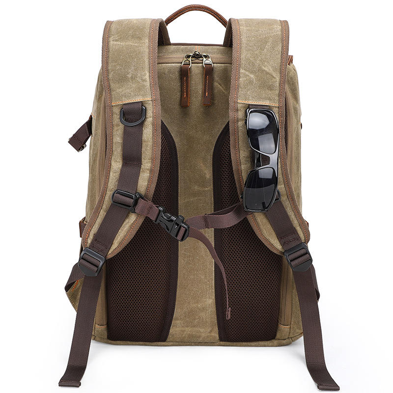waterproof vintage padded dslr camera gadget backpack bag for men women anti theft wax canvas camera bag