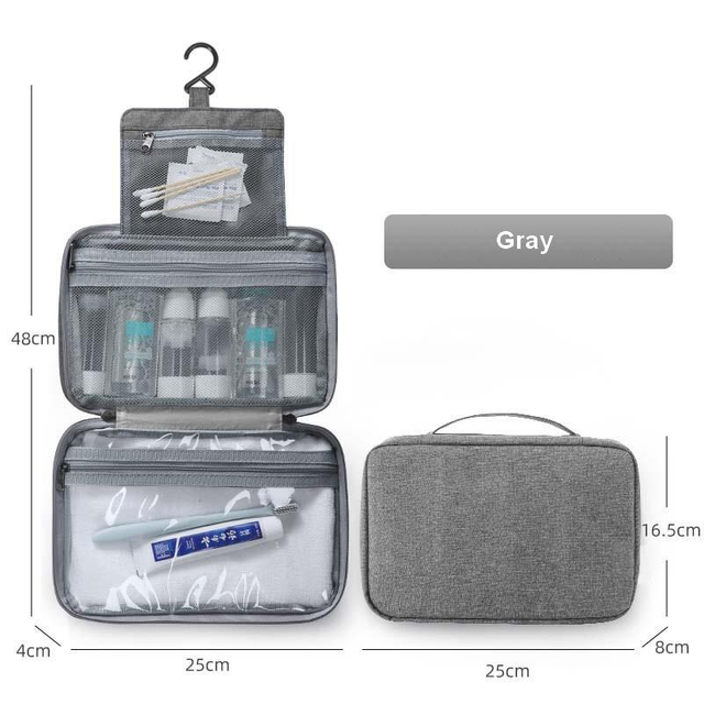 Waterproof Travel Portable Makeup Cosmetic Bag Foldable Toiletry Wash Gargle Bag with Hook Handle Toiletry Cosmetic Bag