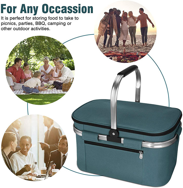 Collapsible Lunch Box Soft Cooler Bag Travel Camping Grocery Beach Bags Cooler Basket for Picnic