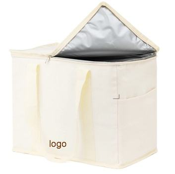 Large Capacity Insulated Food Delivery Beach Picnic Custom Logo Portable Grocery Shoulder Shopping Canvas Cooler Bag