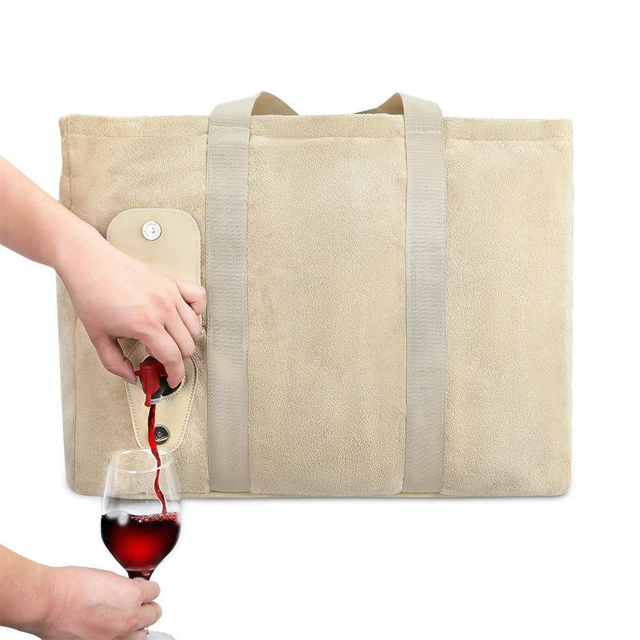 Outdoor camping picnic tote bag large capacity wine cooler bag with pouch leakproof travel wine bag