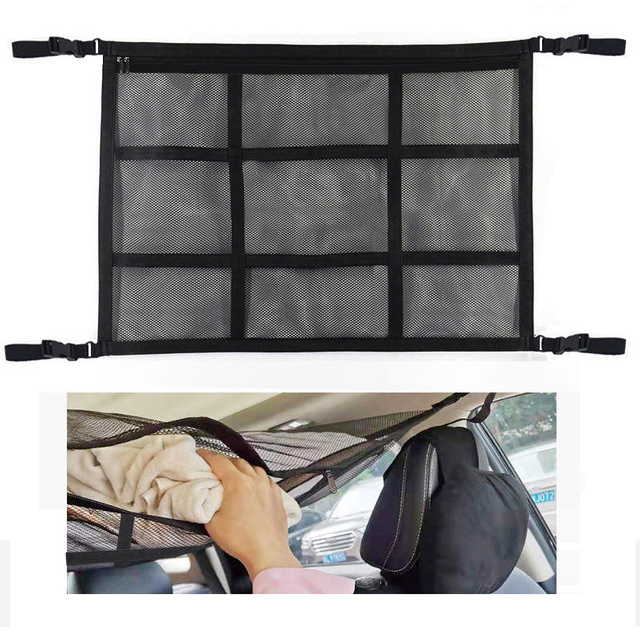 Car Storage Net Organizer Bag Mesh Car Cargo Net Roof Organizer Double-layer Mesh Bag with Reinforcing Grid Band