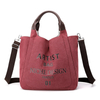 Tote for Women Canvas with Pocket Shoulder Crossbody Bag Ladies Handbags PU Leather Handle with Drawstring Closed