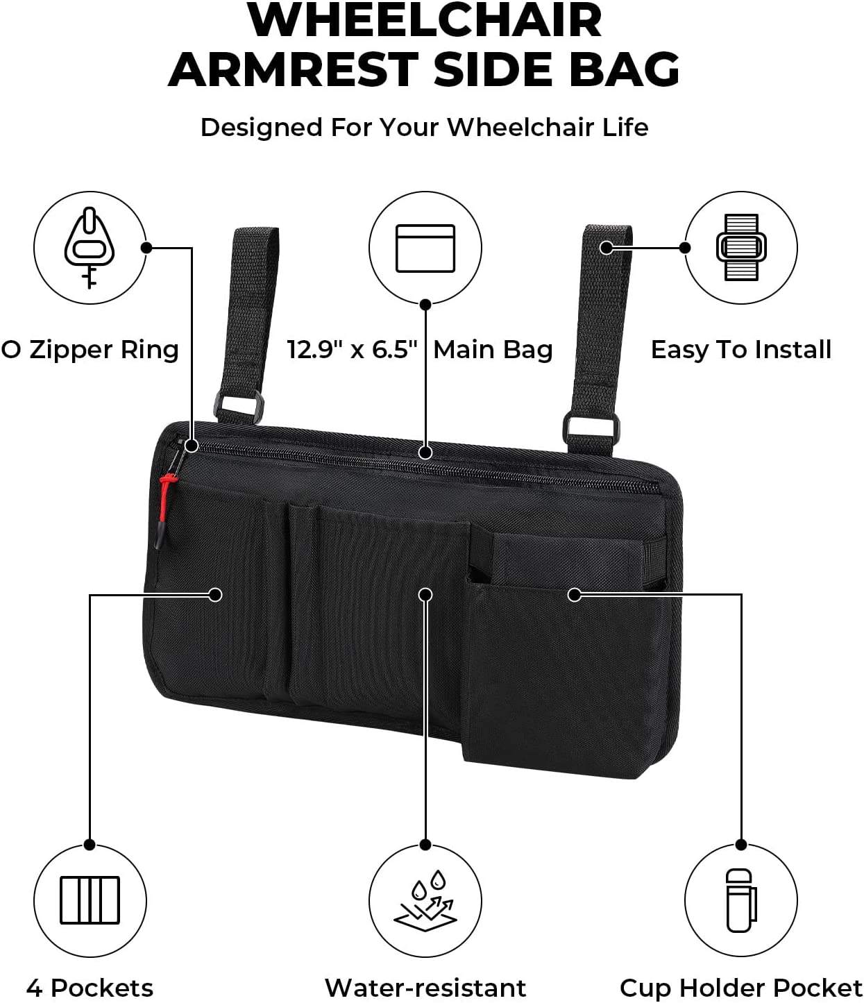 High Quality Walker Bag With Multiple Storage Bags Lightweight Organizer For Medical Chair Waterproof Wheelchair Side Bags