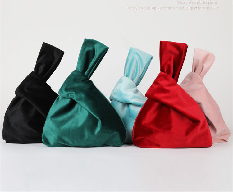 Vintage Handbags Wrist Bag for Women Korea Japanese Style Knot Tote Bag Velvet Cosmetic Bag