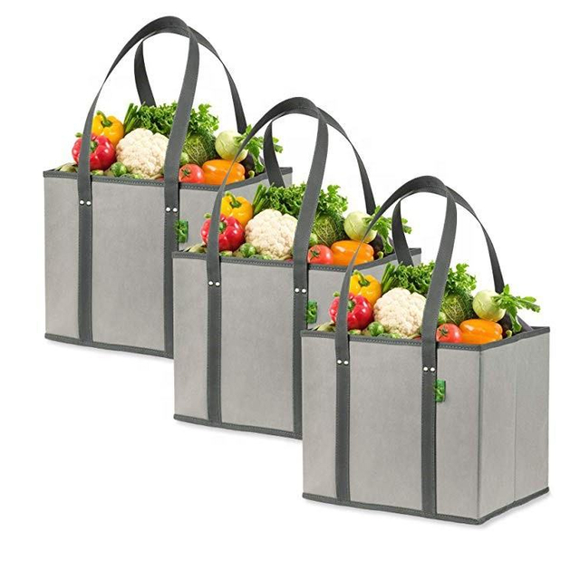 Wholesale promotional non-woven heavy duty collapsible eco-friendly 3 pack reusable shopping bags grocery